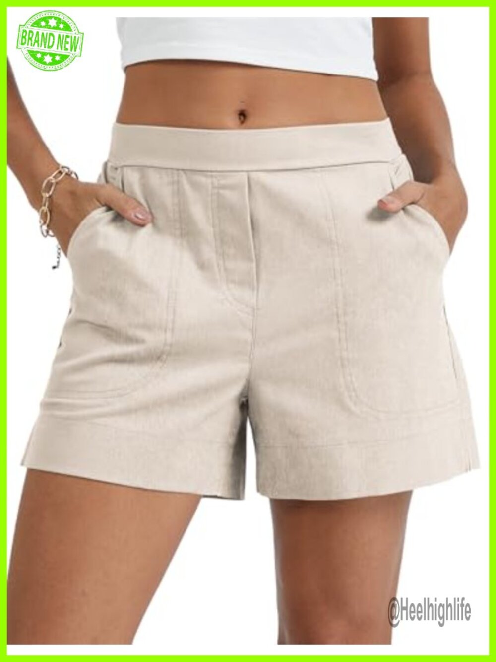 Linen Blend Mid-Rise Wide Leg Shorts with Pockets